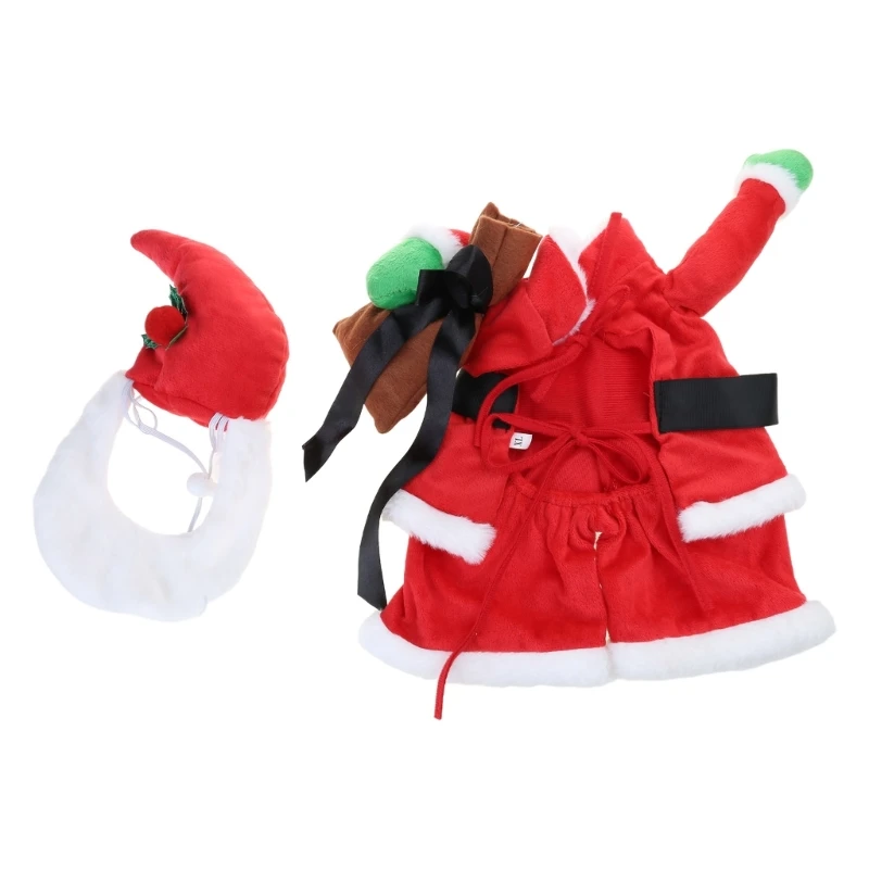 

Christmas Pet Santa Costume Santa Hat Set Party Gathering Pet Festival Outfit D08D