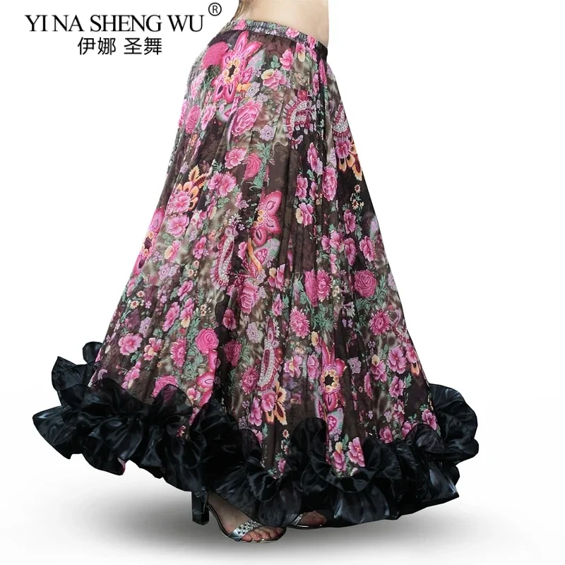 Saia longa espanhola para dança do ventre, saia de flamenco, chiffon, grande balanço cigano, saia de dança do ventre, fantasia tribal, adulto