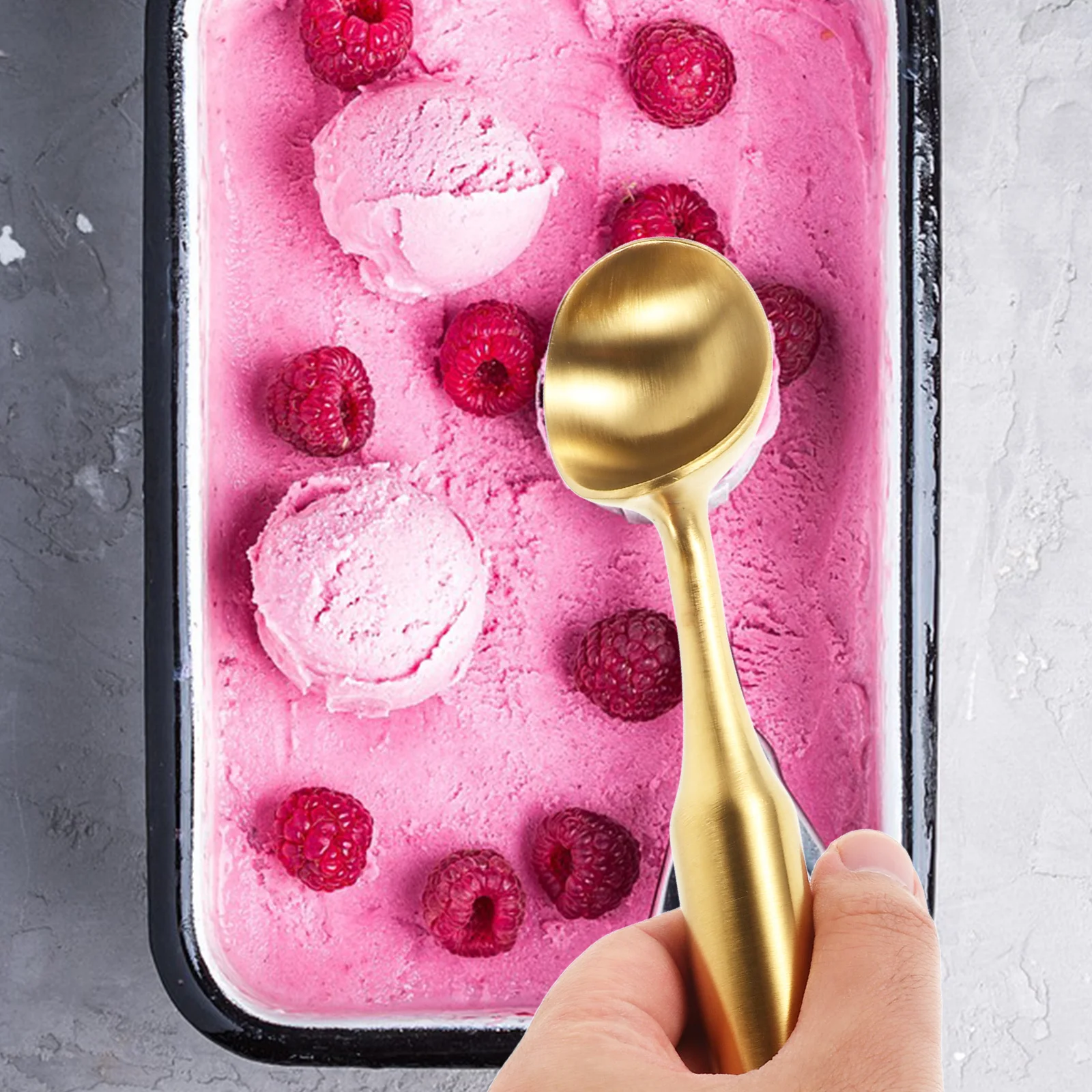 

Gold Ice Cream Scoop Stainless Steel Nonstick Heavy Duty Long Handle Ice Cream Scooper Melon Baller Cookie Dough Scoop Easy