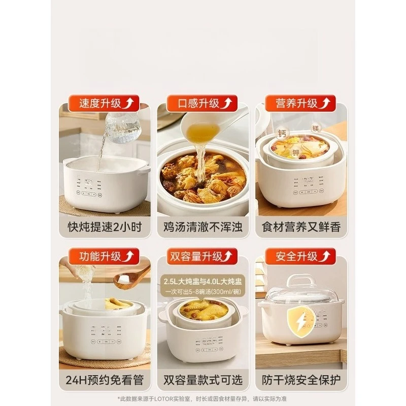 4.5L Automatic Ceramic Water Separated Stew Pot Household Slow Cooker Electric Stewing Cup Double Boiling Design