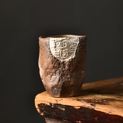 Gilt Silver Totem Master Cup Vintage Rough Pottery Tea Cup Kung Fu Tea Cup Handmade Ceramic Tea Set Single Cup Tea Jar