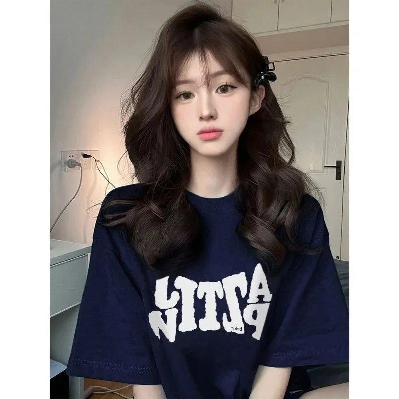 

Женская футболка больших размеров (до 300 фунтов) с круглым вырезом, принтом и коротким рукавом в американском стиле, летний повседневный топ для фигуры типа «груша»