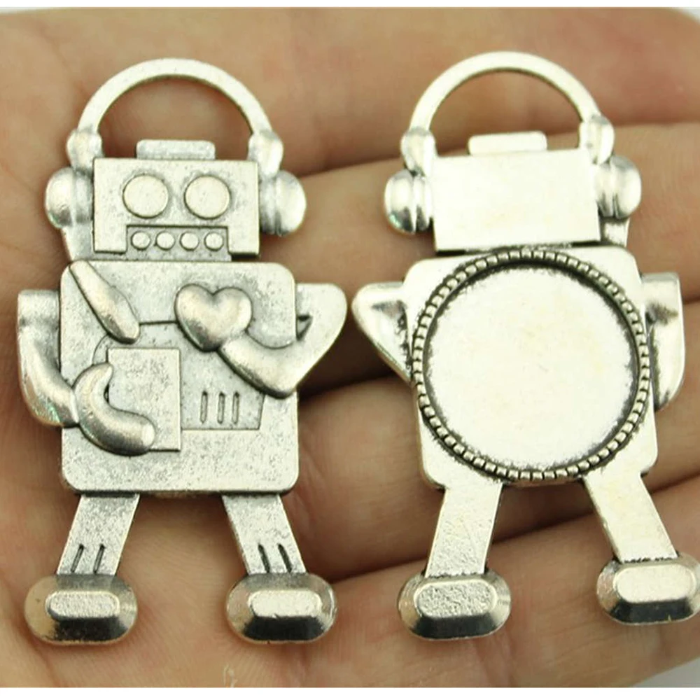 WYSIWYG 2pcs 20mm Inner Size Antique Bronze Antique Silver Color Robot Steam Punk Cameo Cabochon Base Setting Charms Pendant