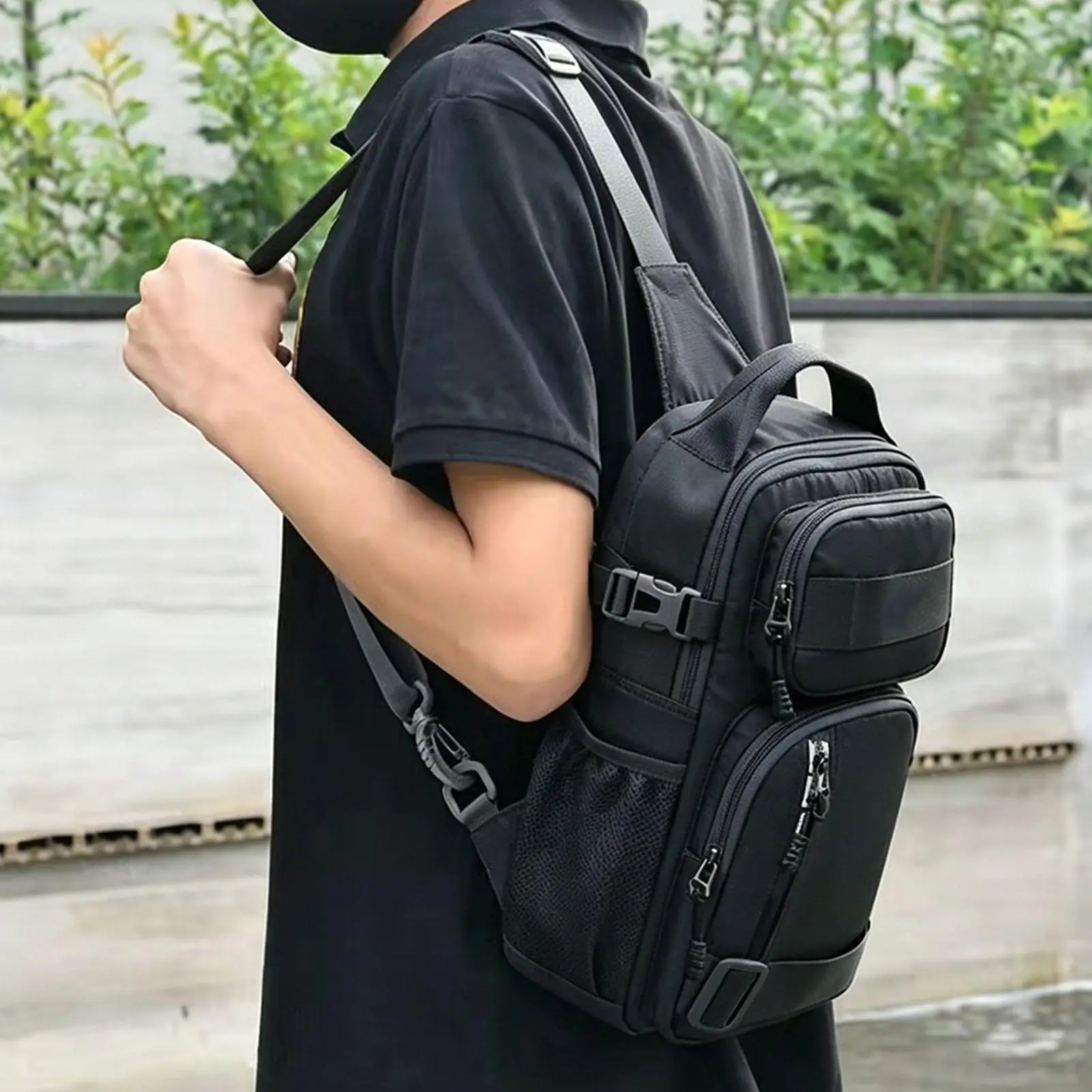 Mens Sling Bag Adjustable Lightweight Multi-Pocket Pouch Over The Shoulder Bags For Commuter Cycling Gym Sports Hiking Fishing