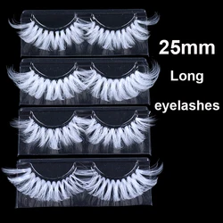 OKAYLASH 25mm Long Cosplay 3D Mink White Eyelashes  27mm Dramatic Colored Fluffy Wispy False Strip Lashes Supplier