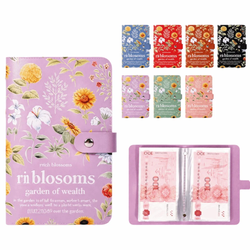 A6 Cash Budget Binder Double-Sided Pocket Floral Sunflower Print Money Saving Wallet Portable Cash Budget Savings Book Household