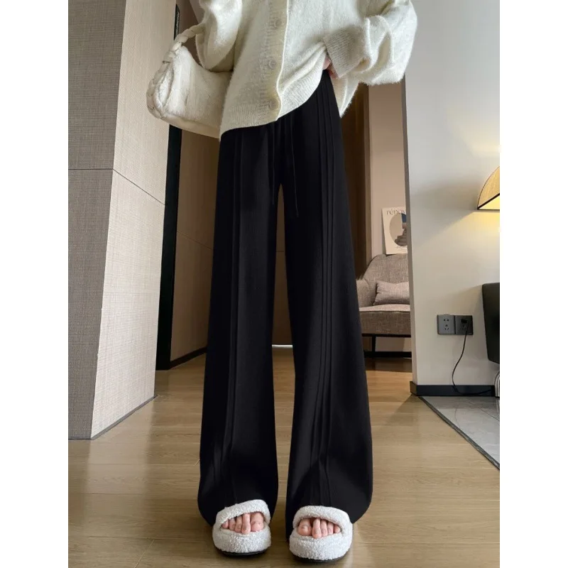 Women Long Pants Solid Fashion Spring Autumn High Elastic Waist Wide Leg Trousers Casual Sportswear Fitness Pants Trousers