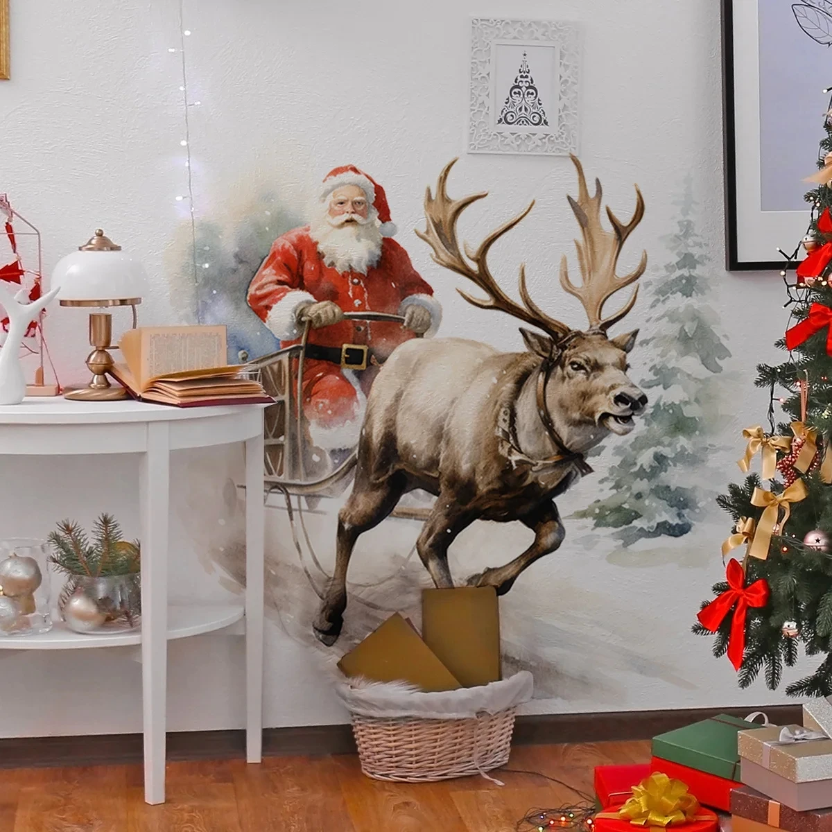 Christmas Festival Santa Claus Snow Deer Animal Wall Stickers Kids Room Bedroom Living-room Home Decoration Decal Wallpaper