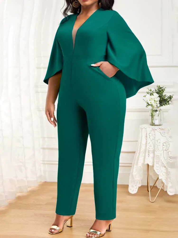 Macacão de mangas batwing para mulheres, macacão formal elegante do escritório, plus size, sexy, outono, atacado, Dropshipping