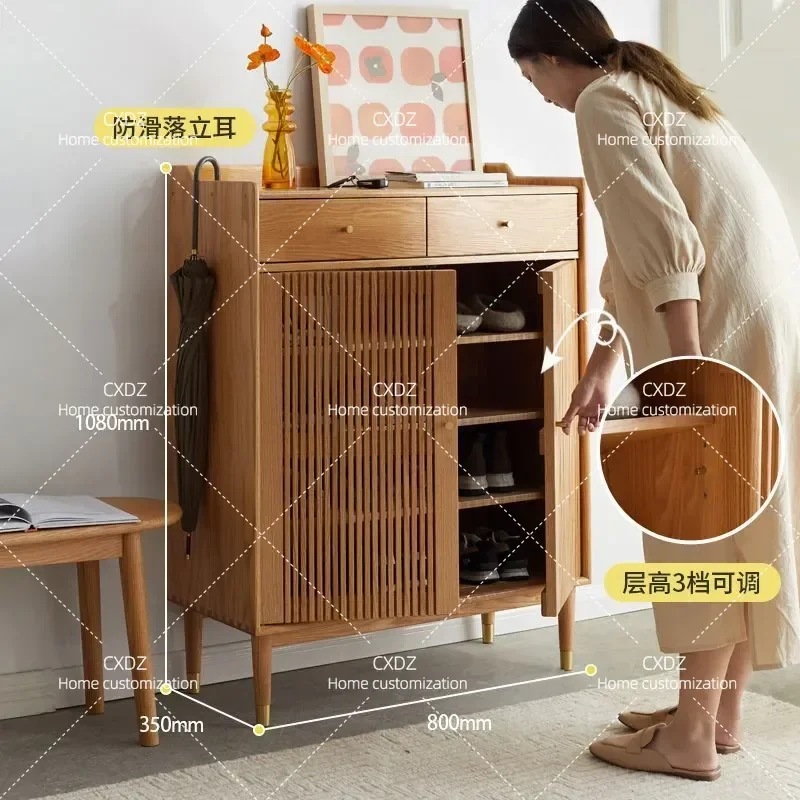 Nordic solid wood home rattan shoe cabinet household door porch cabinet small apartment breathable storage cabinet