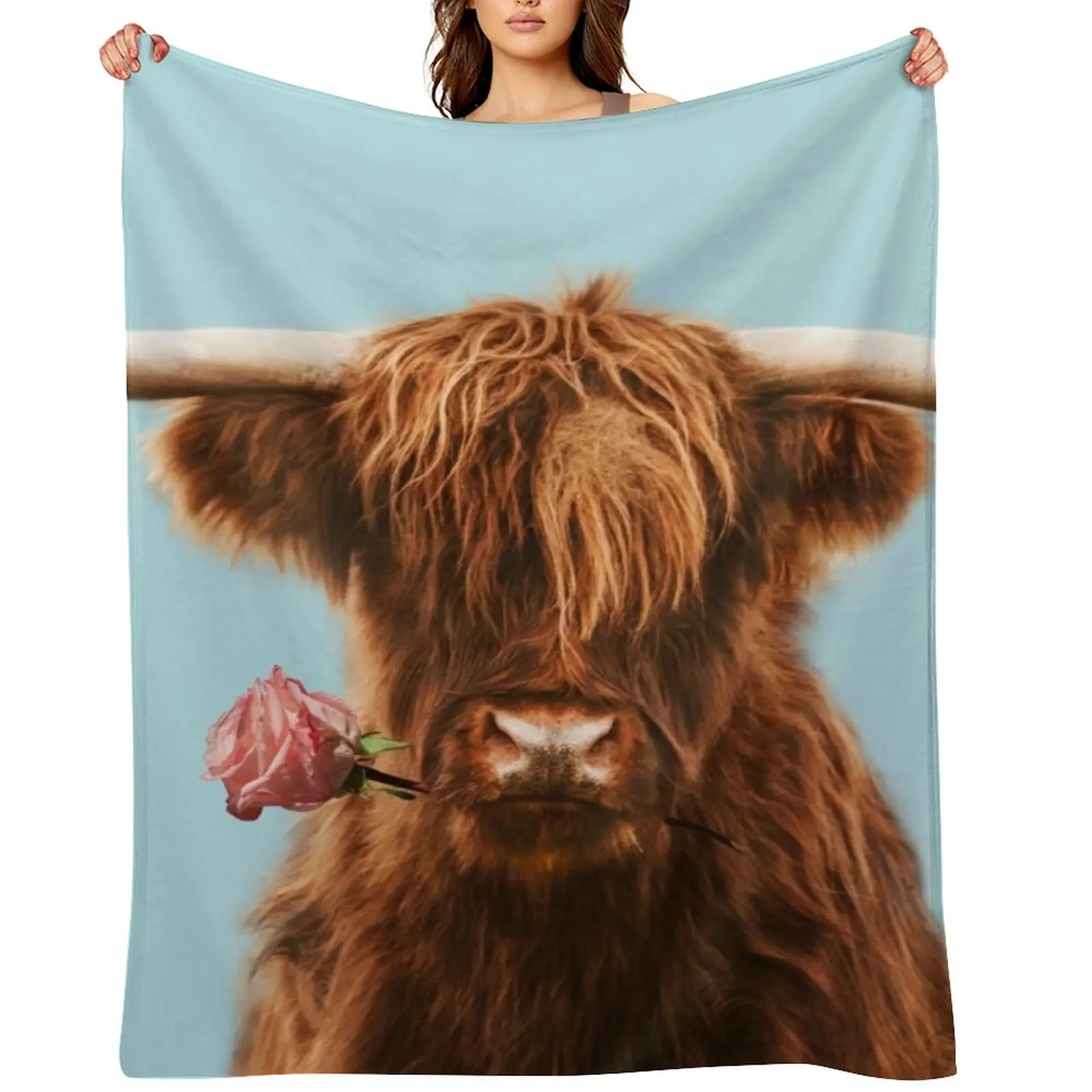 

Sweet Highland cattle in blue Throw Blanket Thins Soft Plush Plaid heavy to sleep Winter beds Blankets