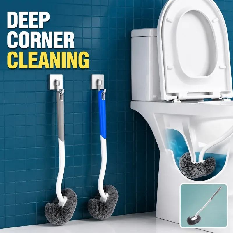 Wall-Mounted Toilet Brush, S-Type Long Handle Corner Cleaning Brush with Thick Bristles, No Dead Corners Squat Toilet Brush for