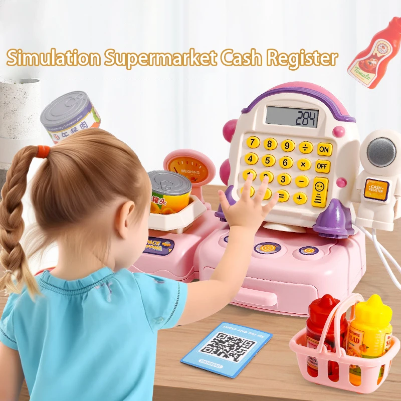 Kids Multifunctional Cash Register Toy Cartoon Spaceman Cash Register Supermarket Shopping Girls Play House Interactive Game Toy
