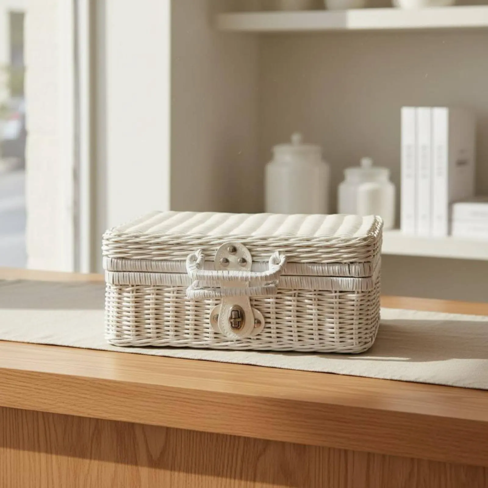 

Wicker Gift Box Handmade Look Woven Carry Box Foldable Gift Basket Latch Closure Easy to Keep-Away for Photography Prop
