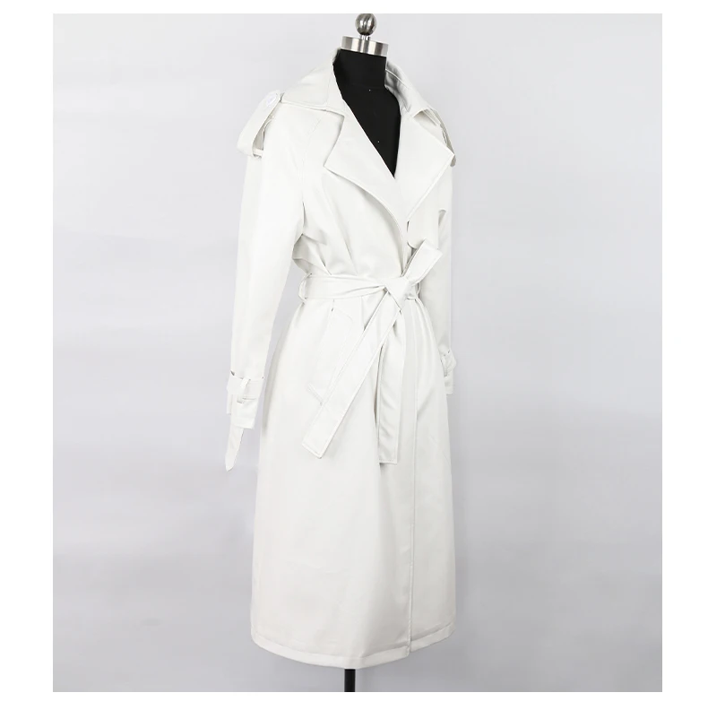 Mauroicardi Spring Autumn Black Long Soft Pu Leather Trench Coat for Women Sashes Loose Casual White Waterproof Overcoat 2025