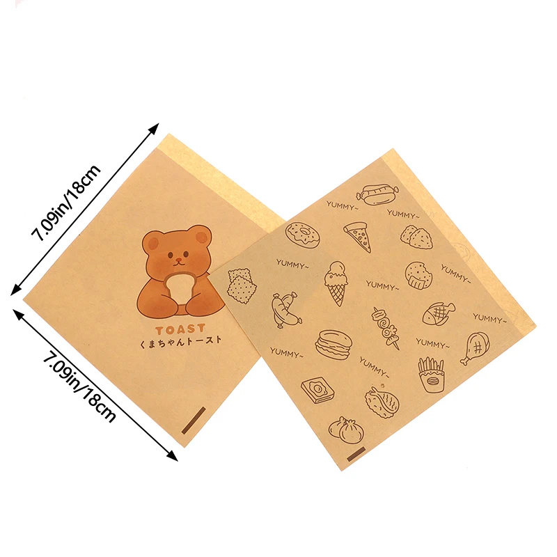 50Pcs Cute Cartoon Square Wax Paper Sandwiches Burgers Fries Fried Wrappers Bags Waxed Paper Baking Paper Food Packing Pouches