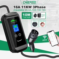 Chiefleed Home EV Charger 16A 11KW Type 2 EVSE Charging Wallbox Time Delay Tuya App For Electric Vehicle Cars Total Length 10M