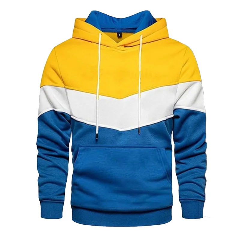 Felpa con cappuccio patchwork a tre colori da uomo pullover autunno e inverno in lana calda camicia sportiva casual tinta unita giacca sportiva