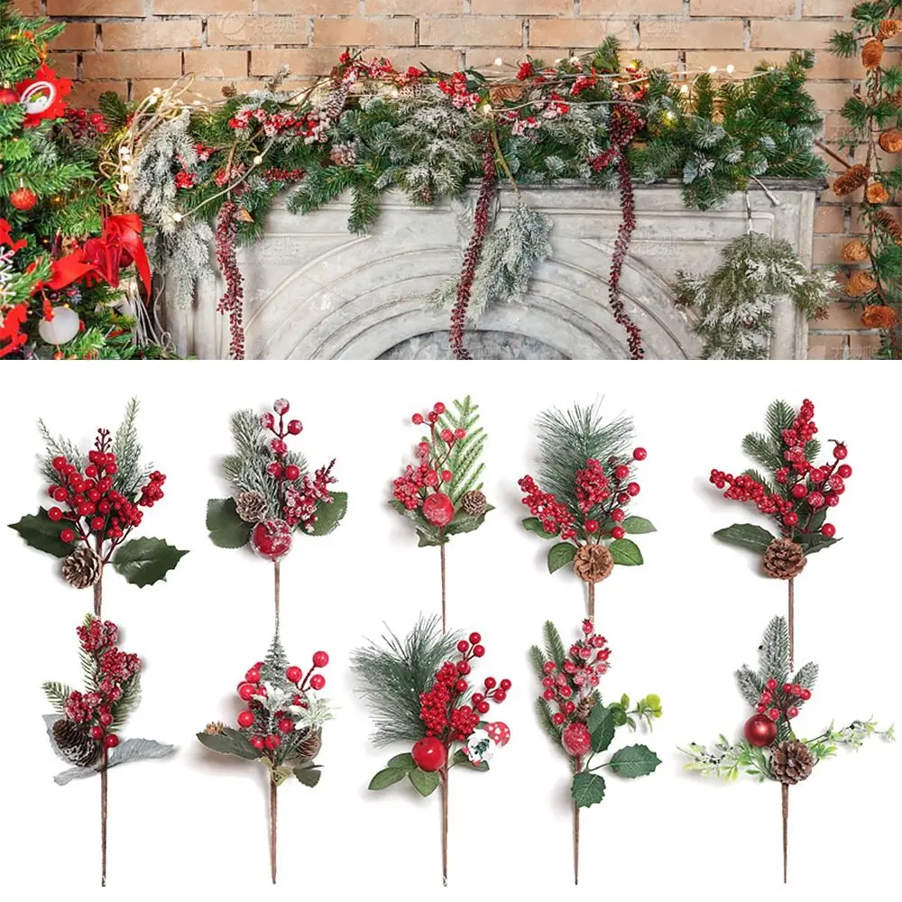 Multicolor Christmas Pine Branches Bouquet DIY Accessories Artificial Pine Red Berry Home Decoration Floral Arrangement