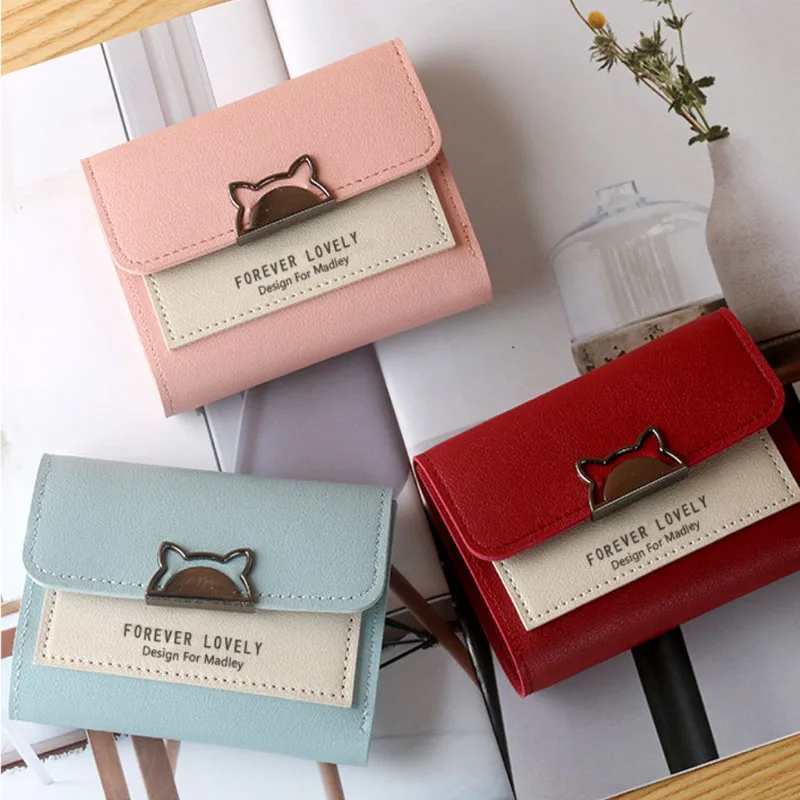 Women Wallet Small Cat Ear Cute Mini Wallet Unique Design Ladies Contrasting Metal Buckle Small Coin Purse Portable Purse New