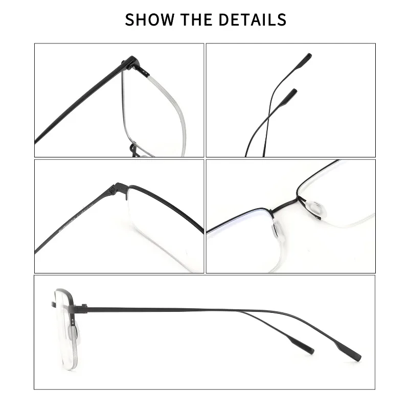 German Industrial Style Half-frame Screwless Design 8g Light  Thin Glasses Frame Ultra-Tough Titanium Men's Superfine Eyeglasses