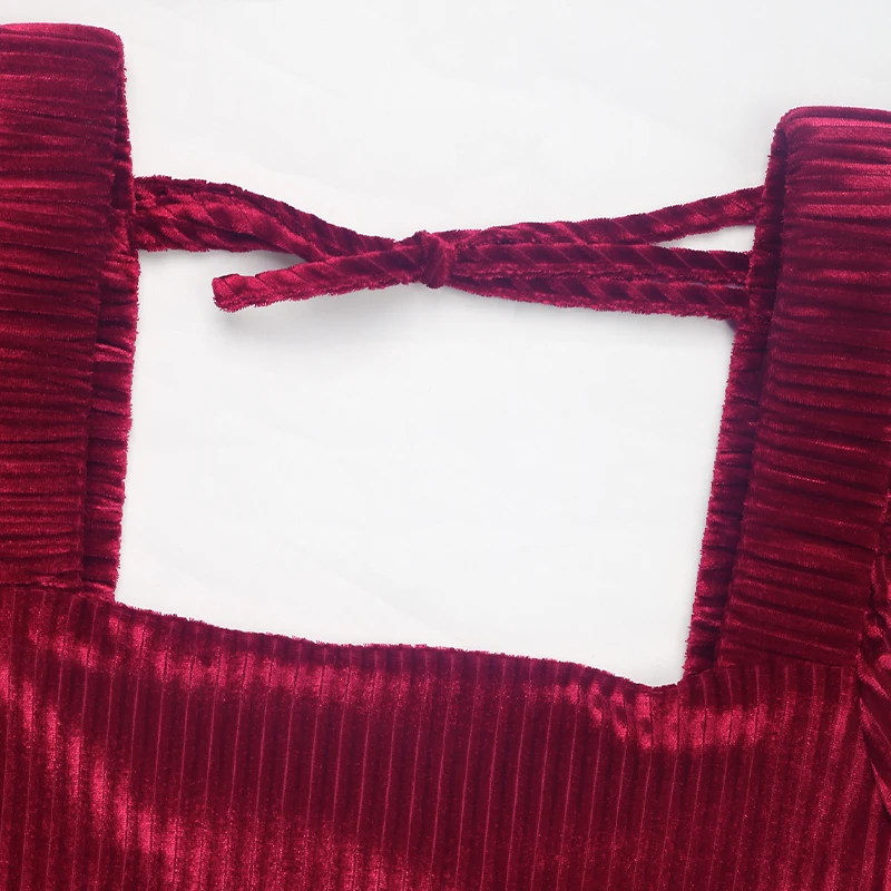 Women's Velour Square Neck Dress Elegant Long Sleeve Pleated Swing Mini Dress with Pockets