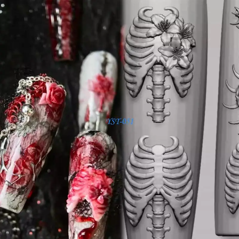 E15A Art Silicone Stamp Mold for Party and Salon Ribs Spine Shaped Manicure Mould Embossed Stencils for Women
