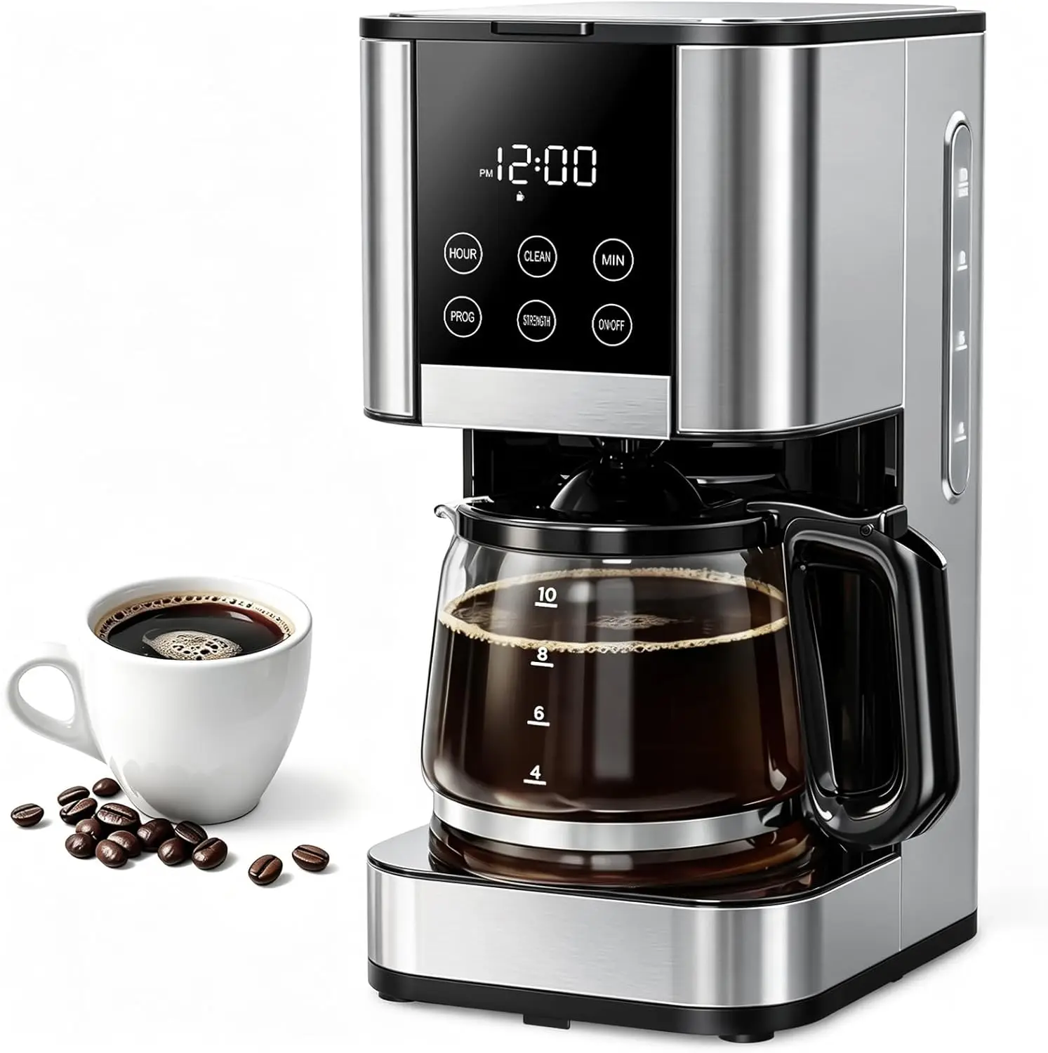 

10 Cup Programmable Drip Coffee Maker, Adjustable Brew Strength, Pause & Serve, Heat Resistant Glass Carafe, Permanent Filter