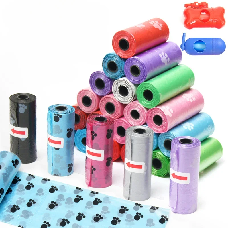 

1/5 Rolls Printing Dog Poop Bag Pet Poop Bags Dog Cat Waste Pick Up Clean Bag For Puppy Dogs Random Color Pet Supplies