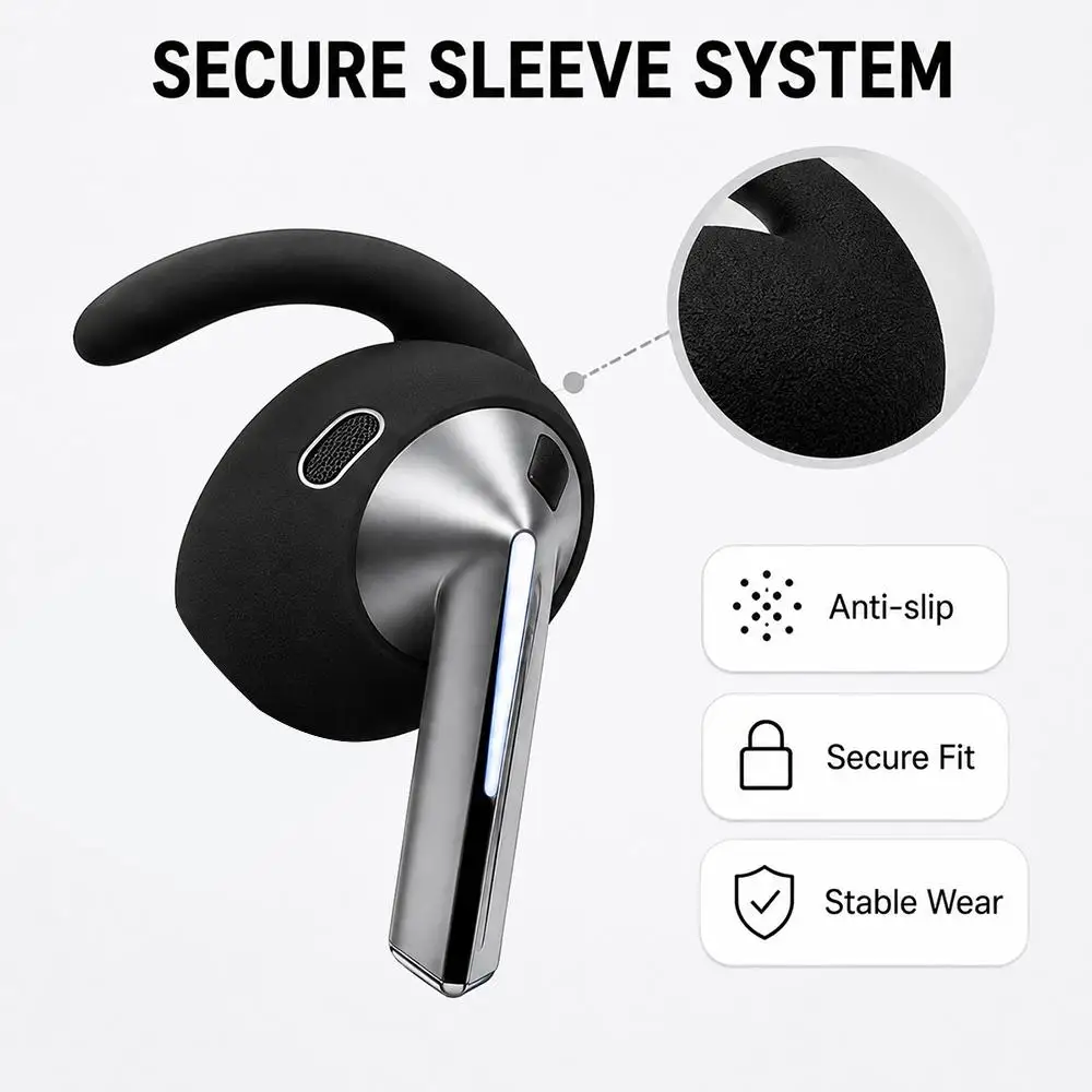 For Galaxy Buds3 Pro XDcase Silicone Sports Anti-Slip Ear Covers & Ear Hooks & Anti-Lost Strap Combo Set(Black) image 3