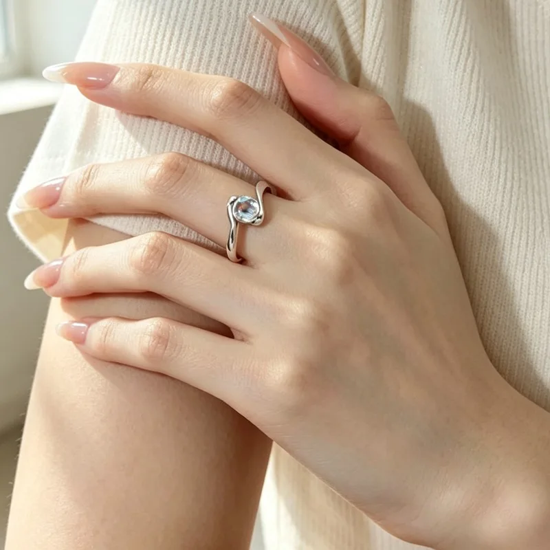 GANPUP Luxus-Mondstein Verstellbare Fingerringe für Damen, Modischer Silberfarbener Ring, Schmuckgeschenk für Partys – Detail 1