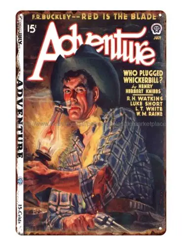 Adventure pulp magazine cover 1940 metal tin sign garden reproductions