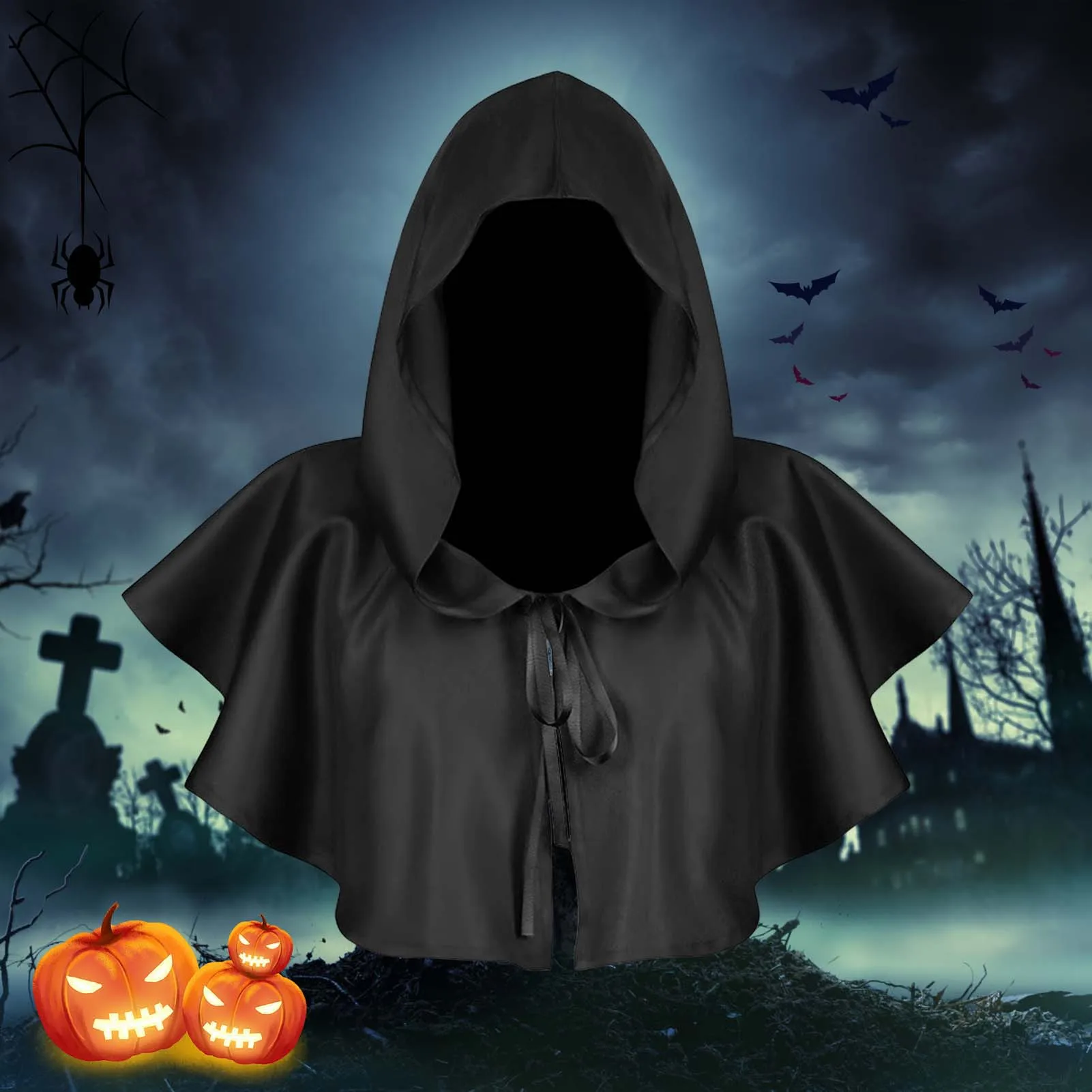 Halloween Hooded Poncho Knight Hooded Short Cape Costume Apply for Halloween Ball Party