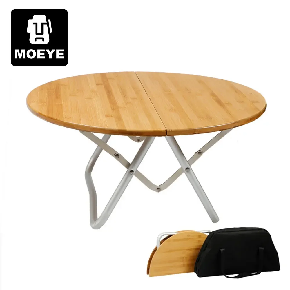 

MOEYE Portable Bamboo Folding Table Outdoor Camping Foldable Bamboo Round Picnic Table Aluminium Alloy Dining Table