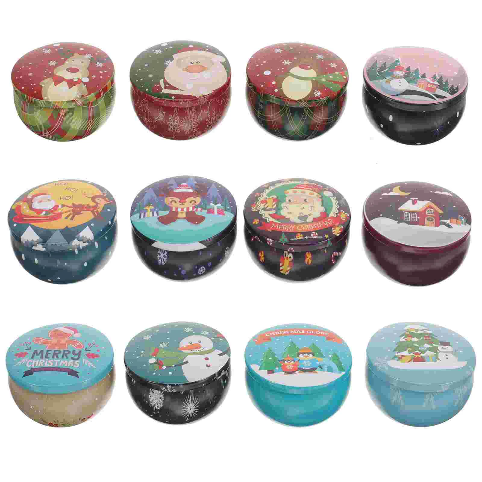 

12 Pcs DIY Aromatherapy Set Tinplate Belly Jar Christmas Theme Containers Storage Tins Bathroom Decorations Small Xmas