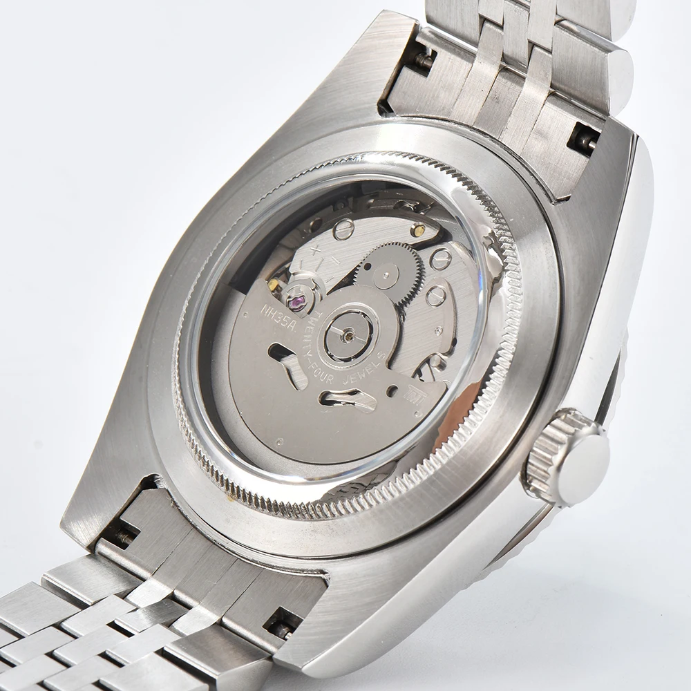 Stainless Steel 39mm Watch Case For NH35 Movement Sapphire Crystal Rubber Strap Transparent Solid Back Cover mod Watch Accessory