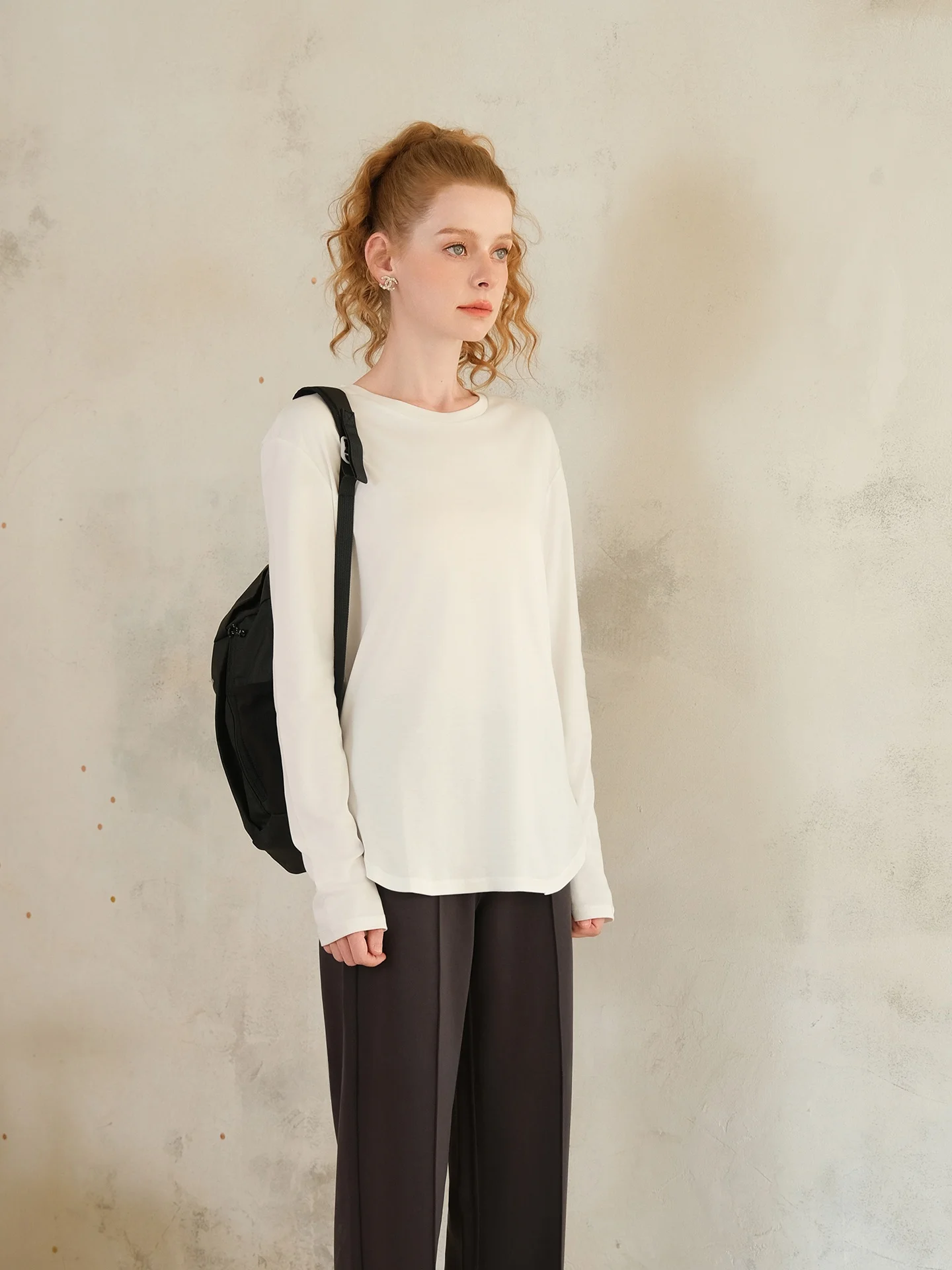 

Женская футболка Slim Fit с длинным рукавом и круглым вырезом, простой повседневный универсальный топ, осенняя модная одежда из комфортной модальной ткани