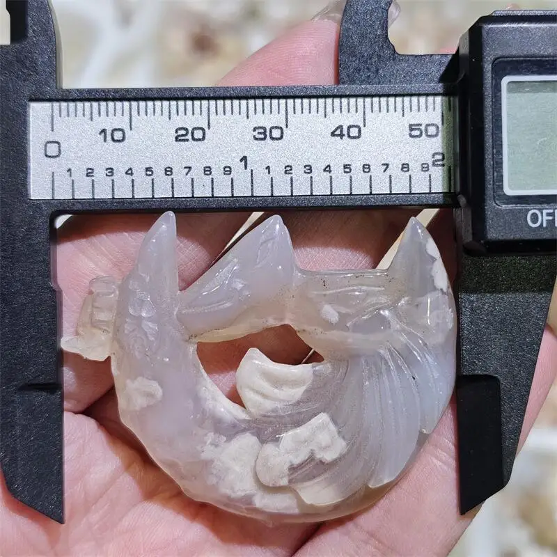 Natural Flower Agate Moon Fox Fairy Carving Crystal Healing Animals Figurines Home Decorations DIY Holiday Gift 1pcs