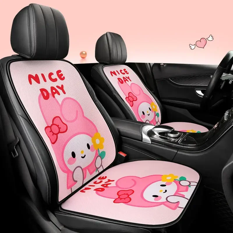 MINISO Sanrio Melody Cartoon Car Seat Cushion Backrest Set Cotton and Linen Breathable Non-slip Kawaii Cinnamon Dog Interior