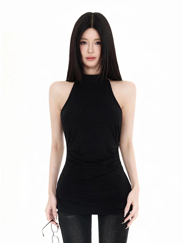 

Жилет Bla на бретельках, женская летняя новая верхняя одежда Cchun Pure Bla Ne Hanging ter Top Slim Fit round Ne средней длины