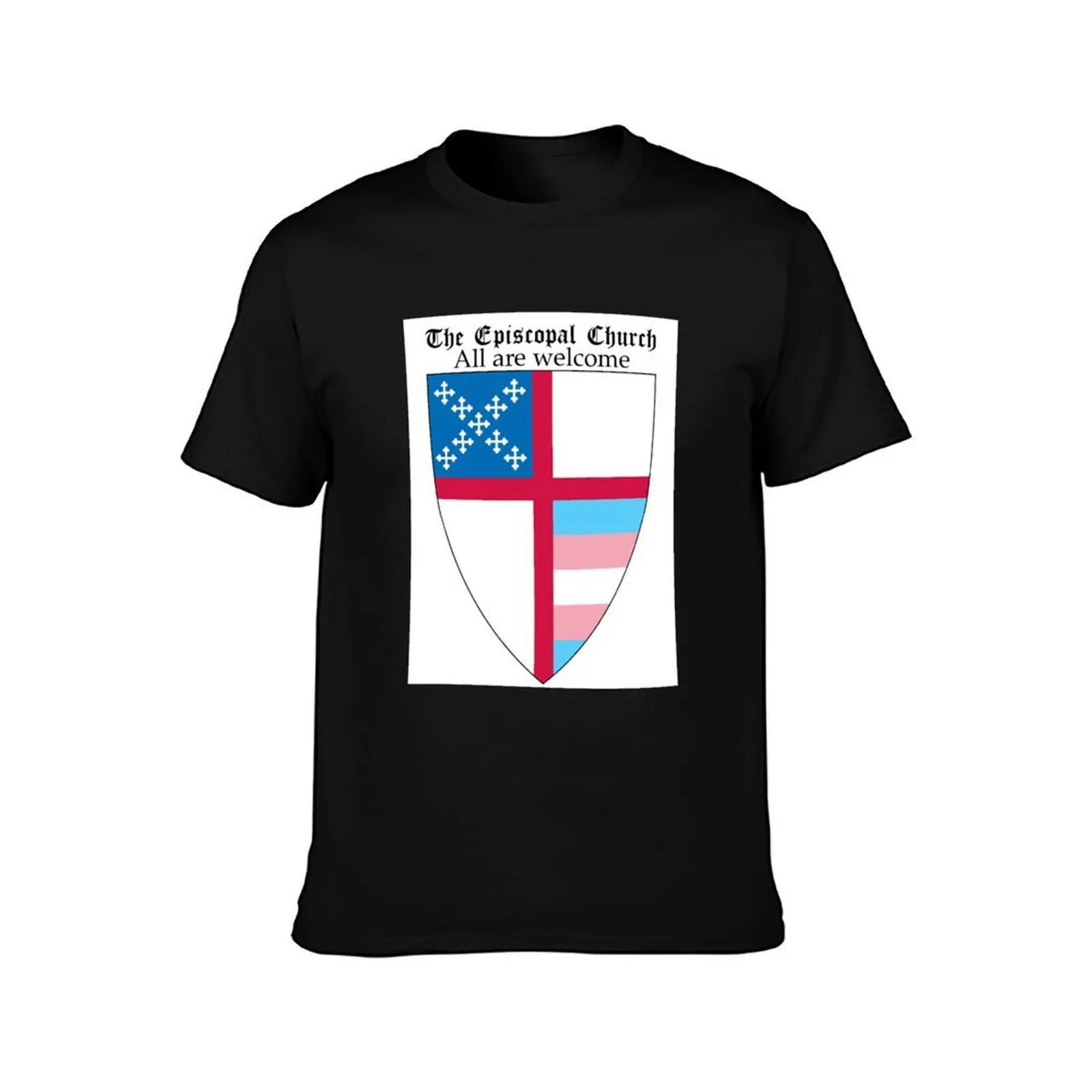 Episcopal Church Shield with Trans Pride 1 T-Shirt, Summer Casual Cotton Tee, Oversized Streetwear Tops, Vintage Graphic Print