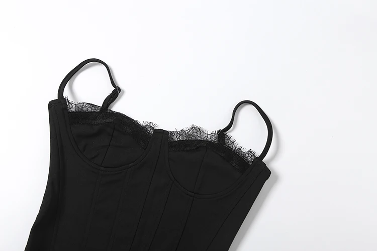 Weird Puss Spitzen-Patchwork-Camisole für Damen, tief ausgeschnitten, figurbetont, Musikfestival, Sommer, neuer Trend, sexy, Midnight Hottie, wilde Streetwear – Detail 5