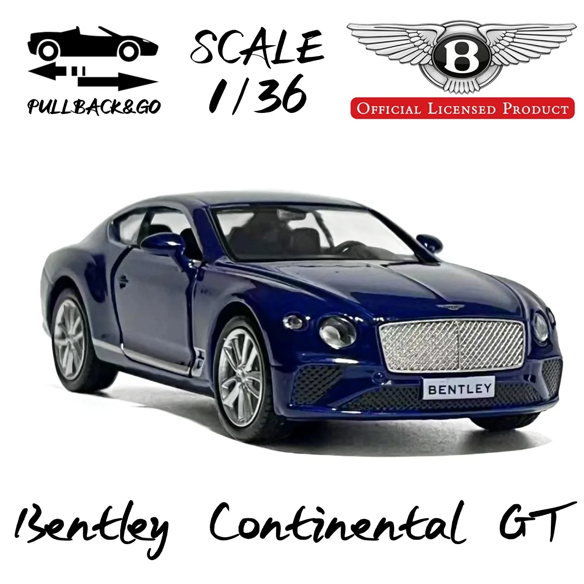 1:36 Scale Bentley Continental GT Pullback Car Model Replica Metal Diecast Miniature Art Interior Decoration Xmas Gift Boy Toy