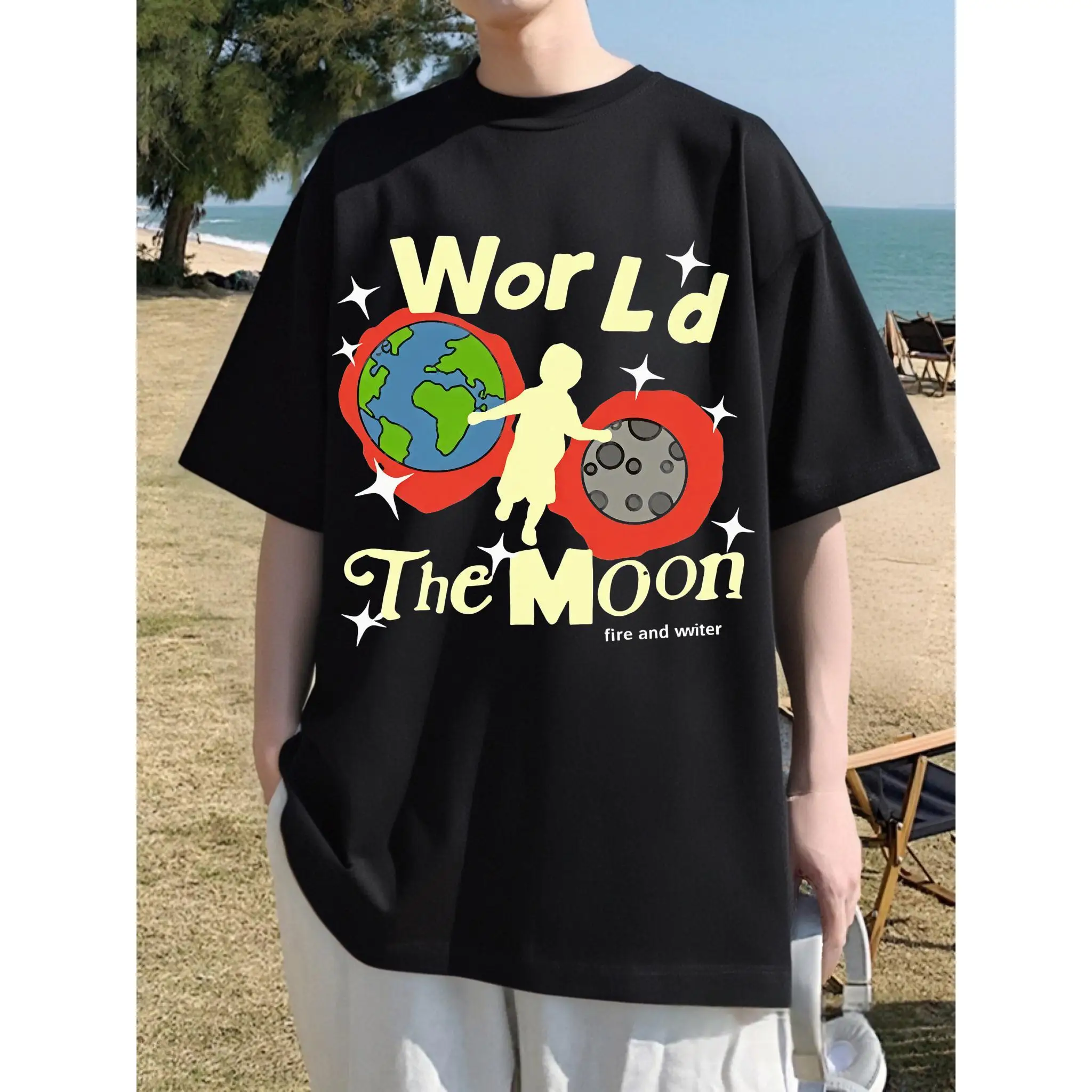 

World The Moon T-shirt Men Women Unisex Universe Graphic Tee Casual Short Sleeve Space Planet Print Top