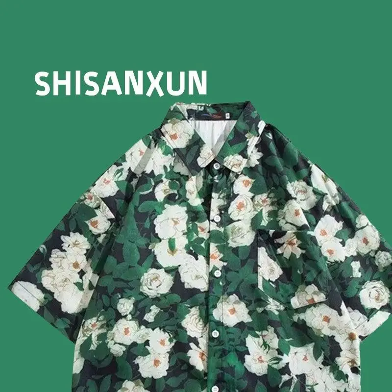 

Large Size 300 Pounds Hawaiian Flower Shirt Short Sleeve Men's Thin Loose Handsome Japanese Style Retro Floral Shirt