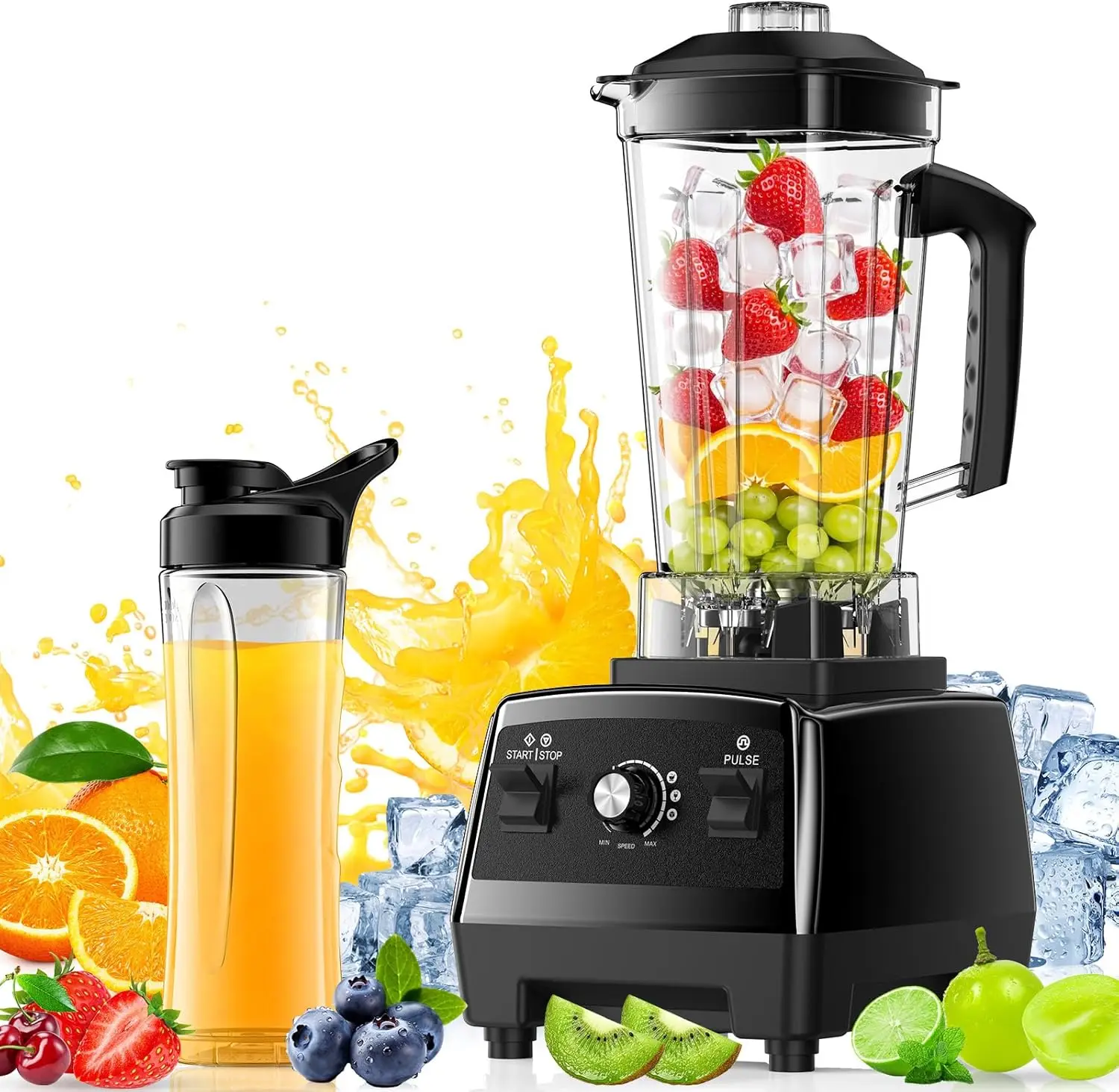 Liquidificador de 68Oz com Juicer de 20Oz para Smoothies, Trituração de Gelo e Frutas Congeladas na Cor Preta