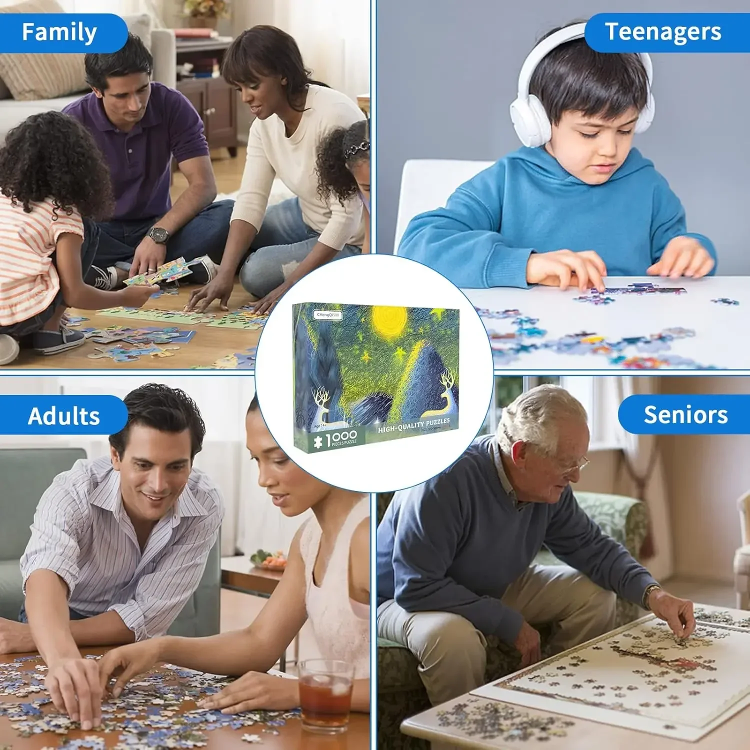 120/300/500/520/1000/1314 Pcs Fairy Deer Jigsaw Wooden Puzzle Challenging Family Activity Floor Games for Gameroom Bedroom Decor