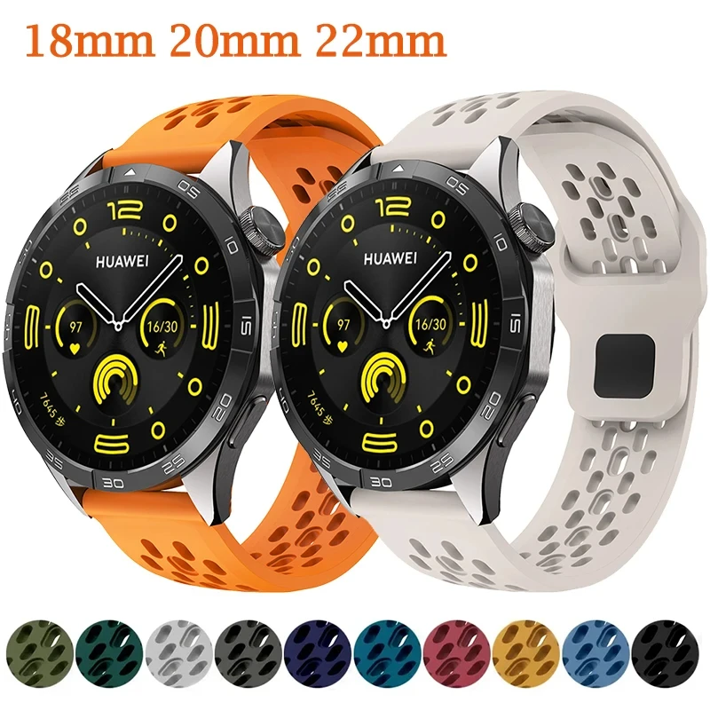 Pasek silikonowy z otworem 18 mm 20 mm 22 mm do Samsung Galaxy Watch 6 5 4 do Huawei GT4 3 GT2 pro bransoletka do paska Garmin Vivoactive 4