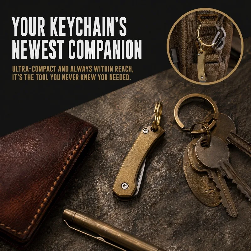Retro Brass Mini Portable Folding Knife Pocket Knife Cute Keychian Daily Carry Unpacking EDC Tool for Outdoor Camping Hiking