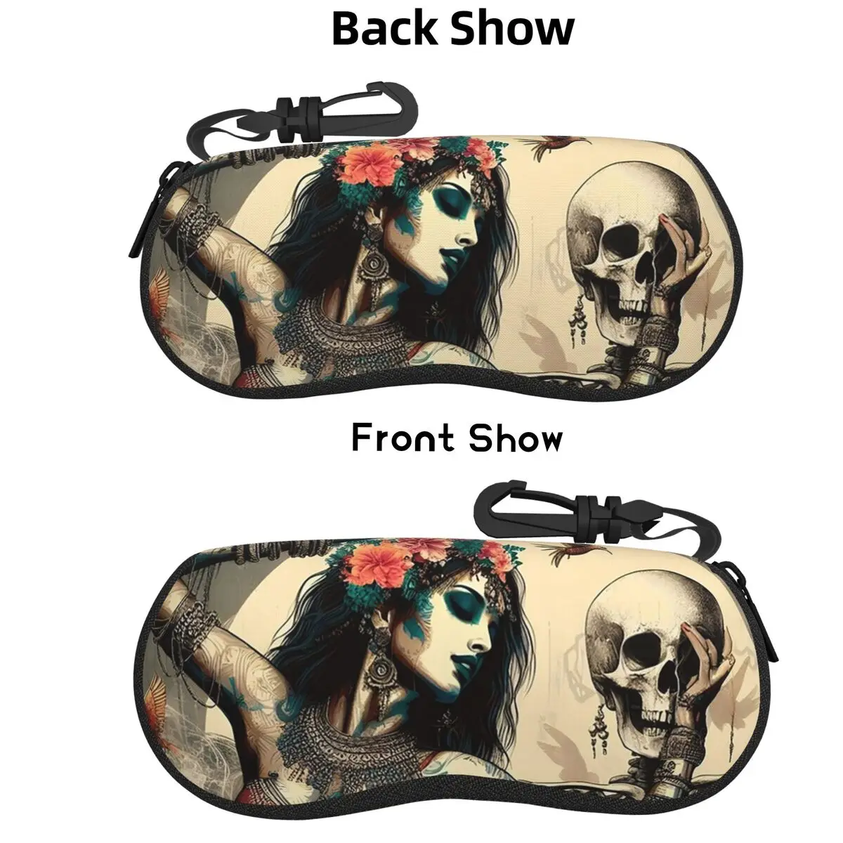 

Alexander Gothic Las Elegantes Girls Day Of Dead Skull Shell Glasses Case Portable Sunglasses Box Women Men Soft Eyeglasses Bag